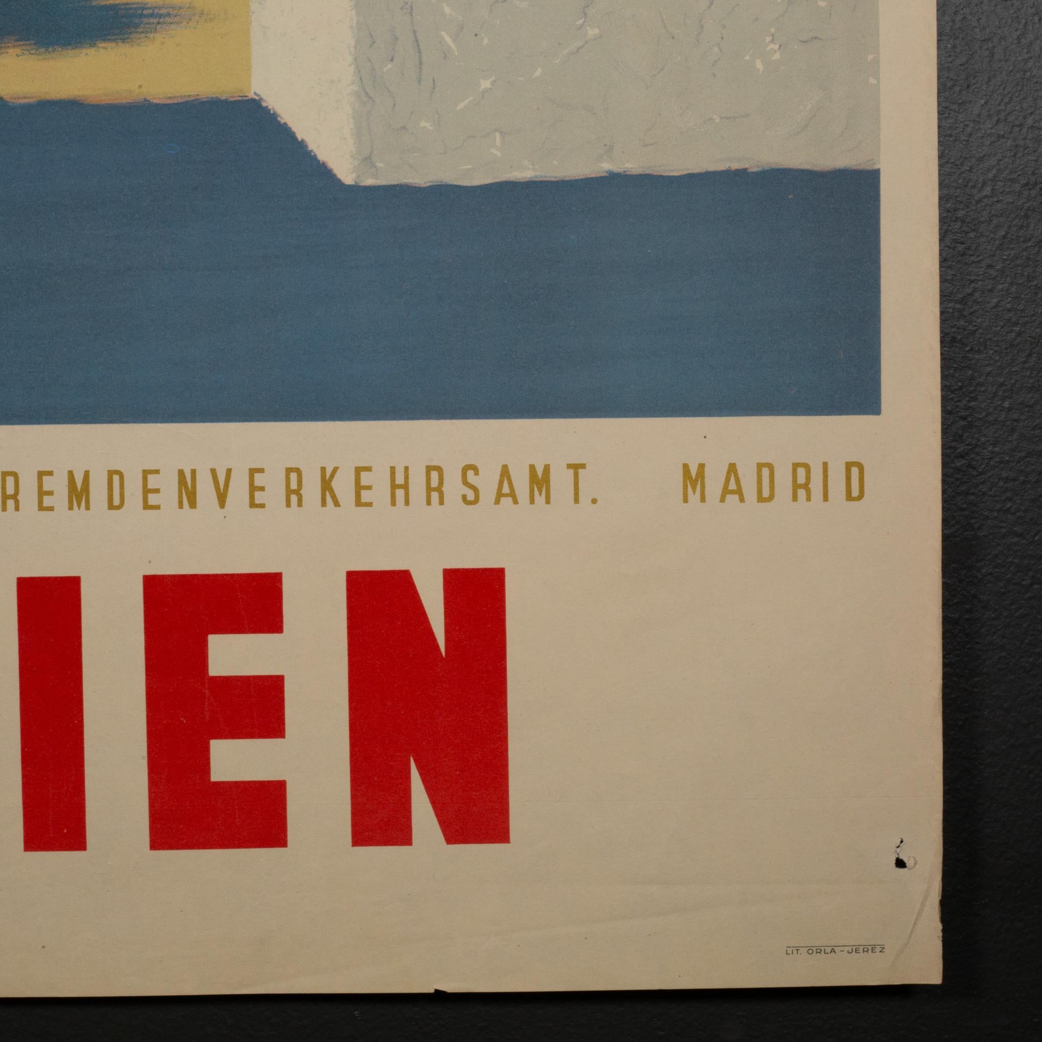 Mid-Century Modern Affiche de voyage allemande d'origine pour l'Espagne par Guy Georget, vers 1940