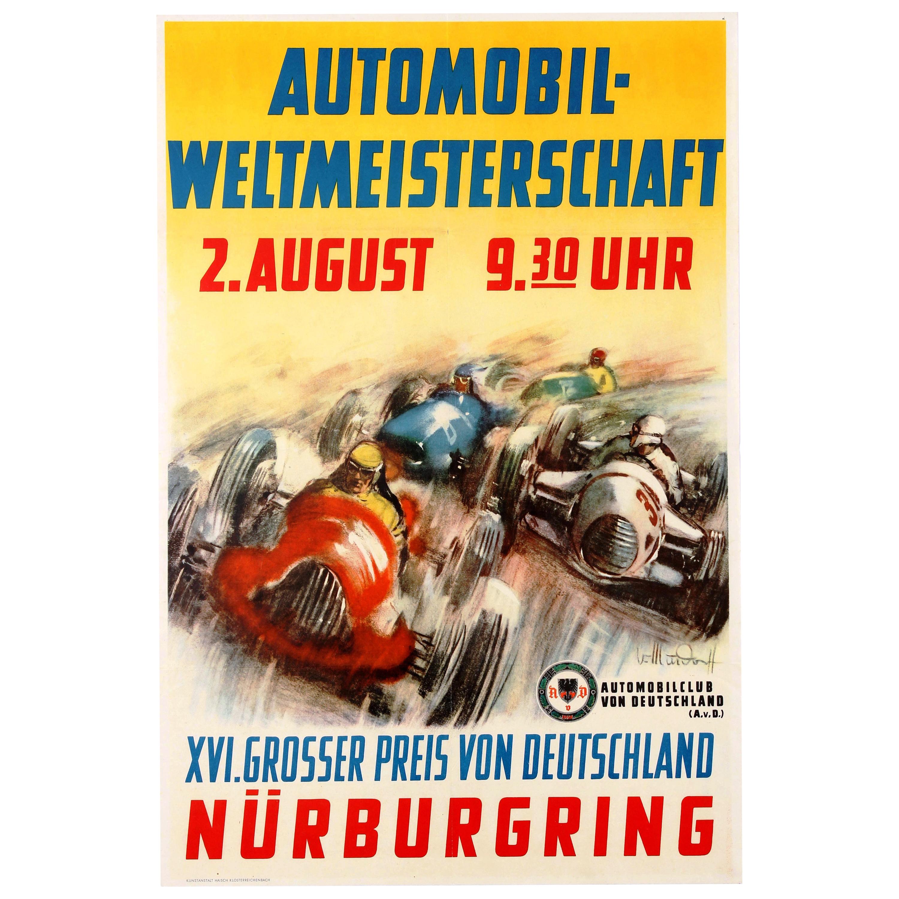 Affiche originale vintage Grand Prix F1, championnat du monde au Nürburgring