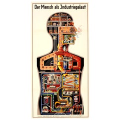 Affiche graphique originale vintage Der Mensch Als Industriepalast avec homme industriel
