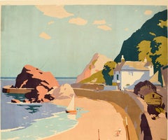 Original Vintage Great Western Railway Poster Devon Ft Seaside Beach Boats GWR