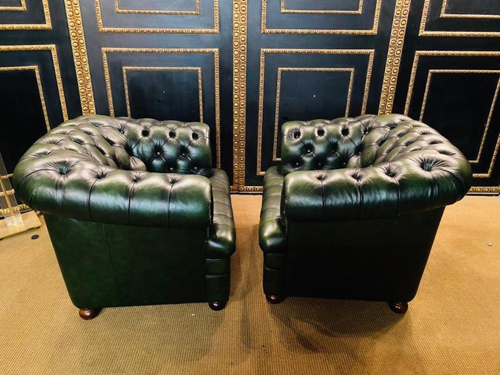 Original Vintage Green Leather Chesterfield Club Suite Armchairs Fleming&howland 1