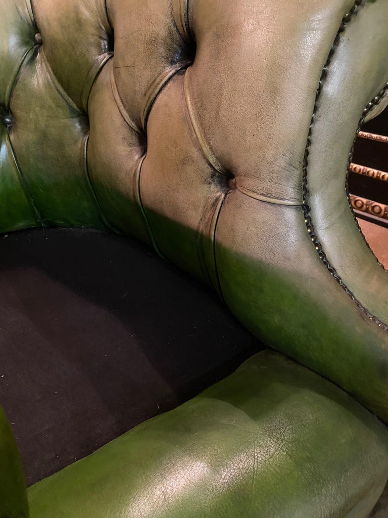 Original Vintage Green Leather Chesterfield Set / Club Suite Armchair ...