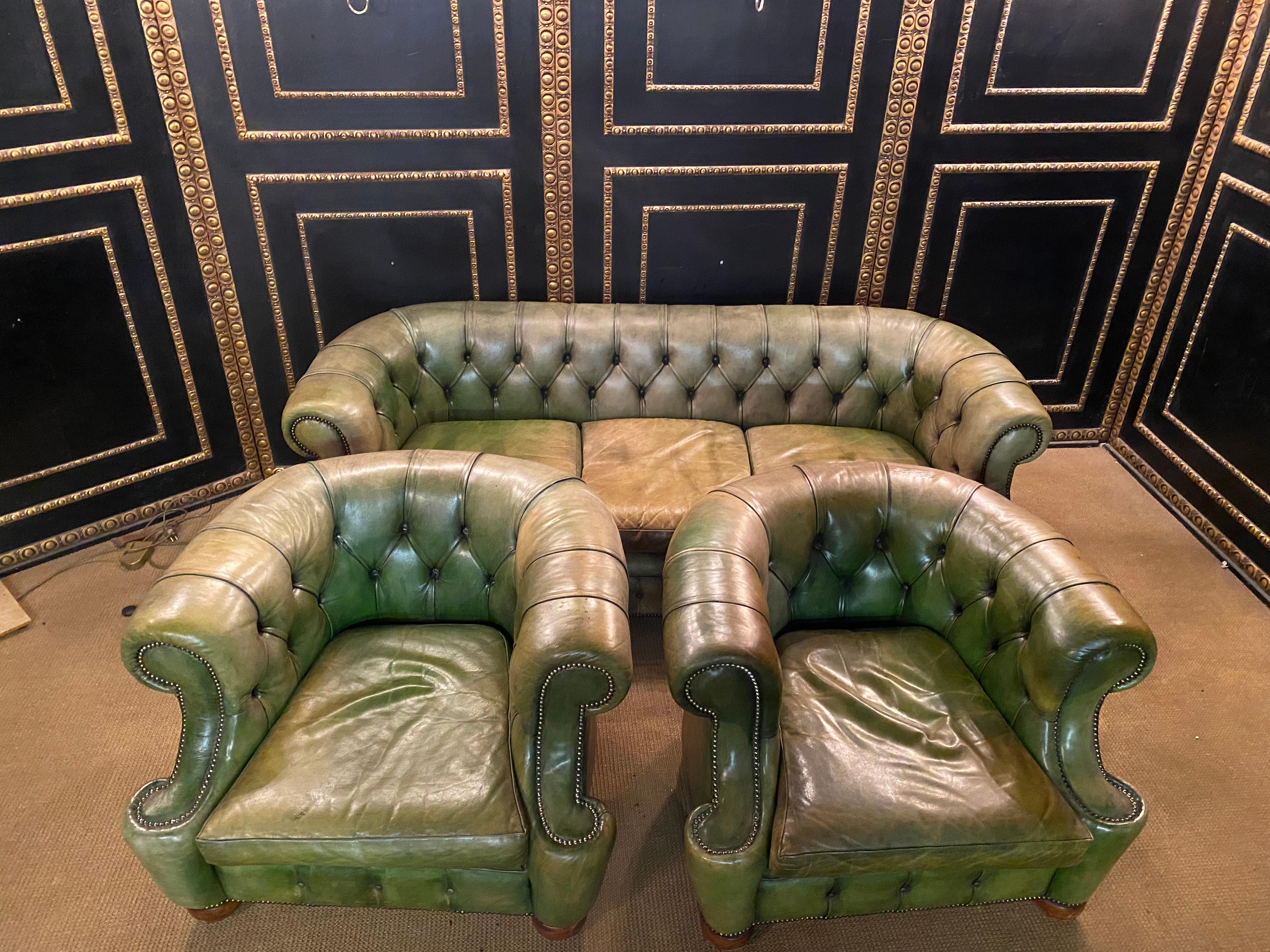 vintage green leather couch