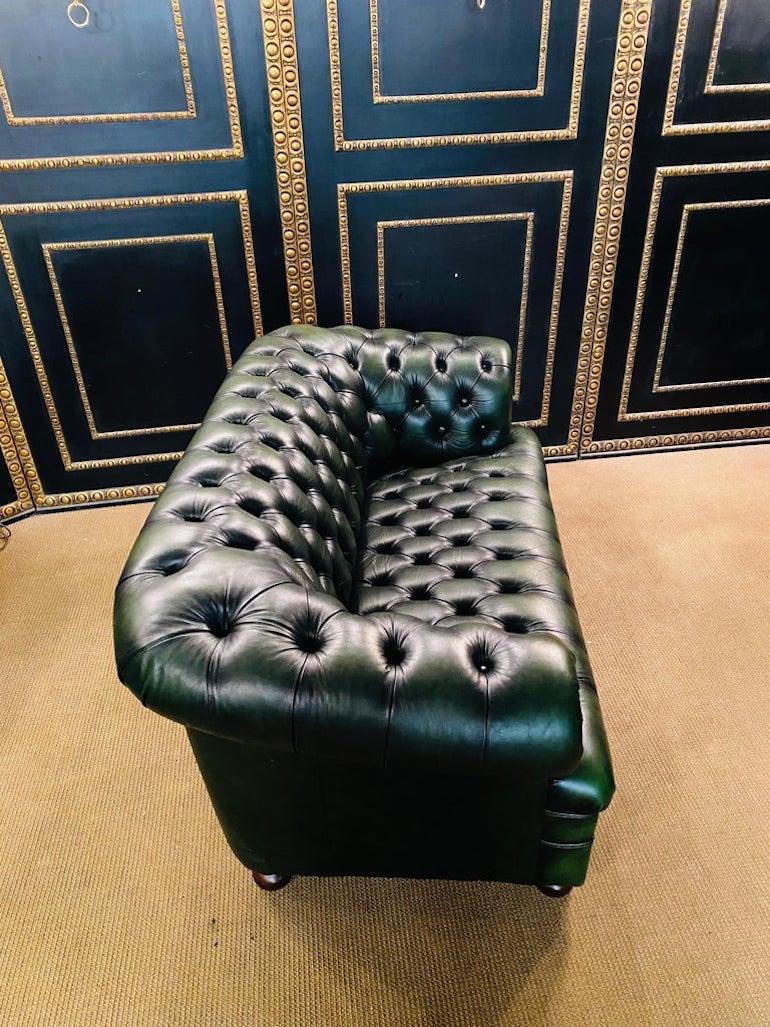 Original Vintage Green Leather Chesterfield Set / Club Suite Fleming & Howland 4