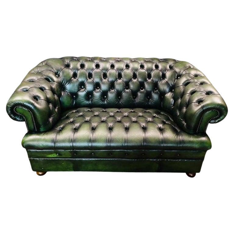 Chesterfield-Sofa aus grünem Leder, Fleming&howland, England