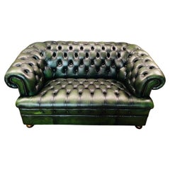 Original Vintage Green Leather Chesterfield Sofa Fleming&howland England 