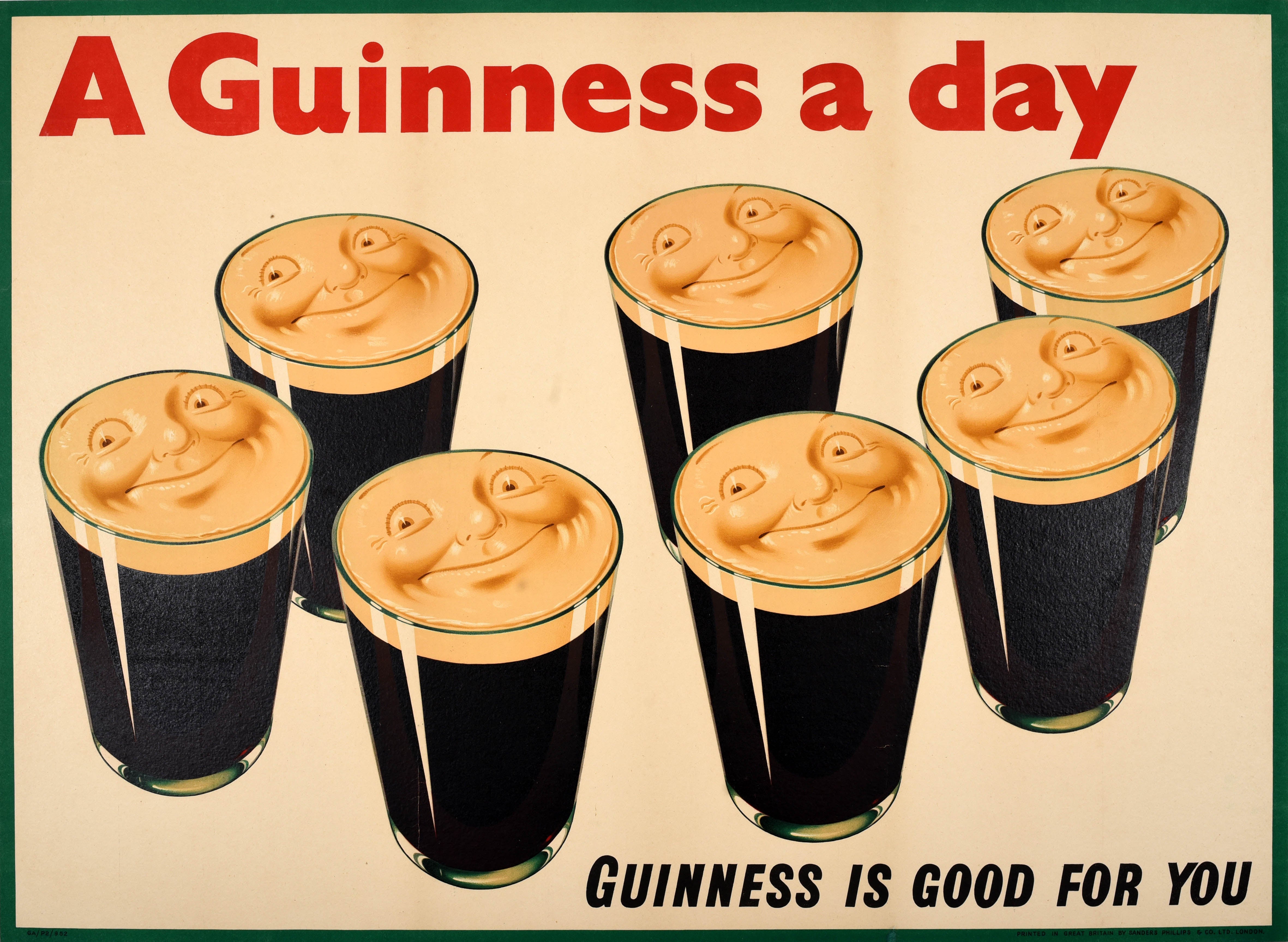 Original Vintage Guinness Werbeplakat Guinness A Day Seven Pints Gilroy