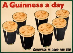 Original Vintage Guinness Advertising Poster Guinness A Day Seven Pints Gilroy