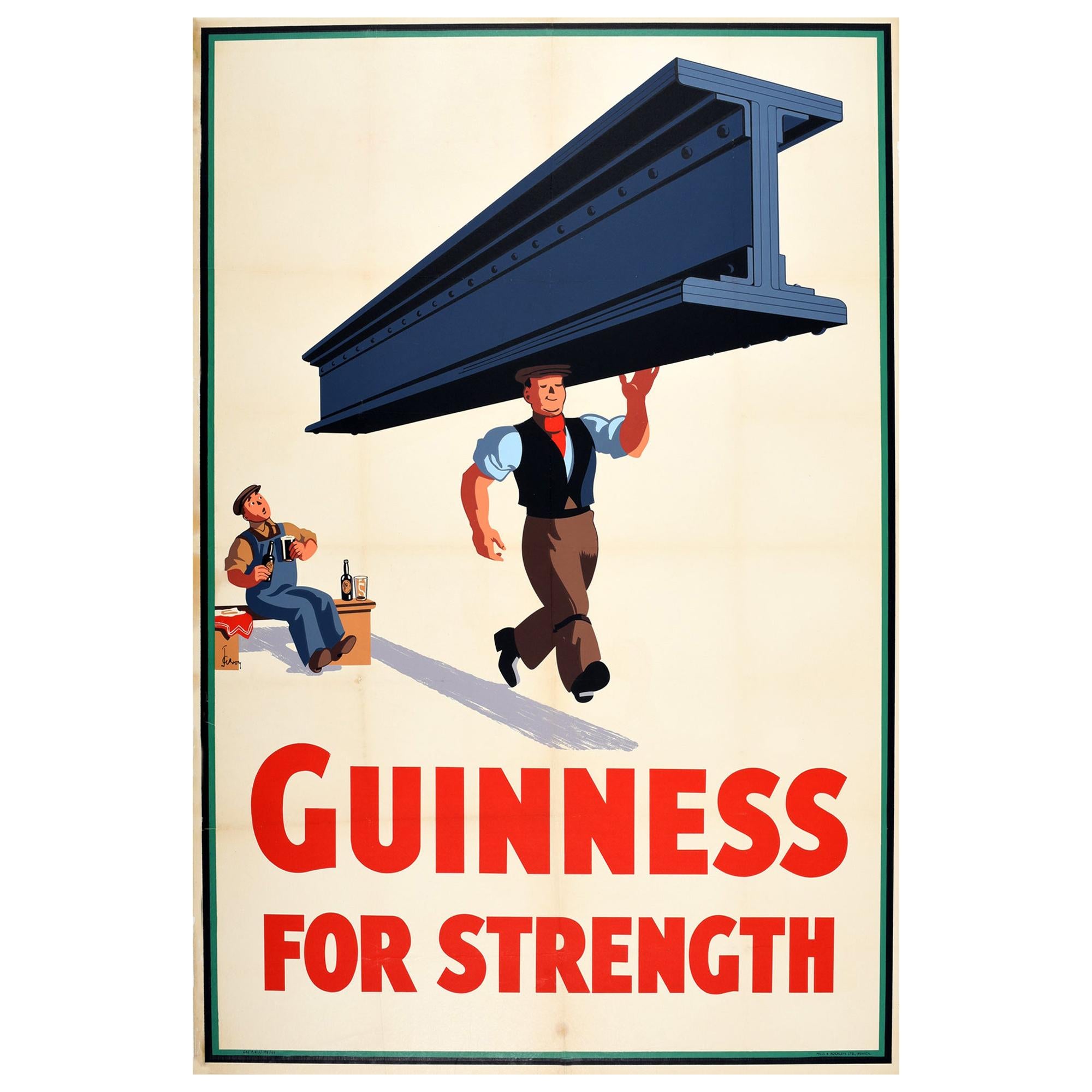 Original Vintage Guinness For Strength Poster by J Gilroy Irish Stout Beer Drink
