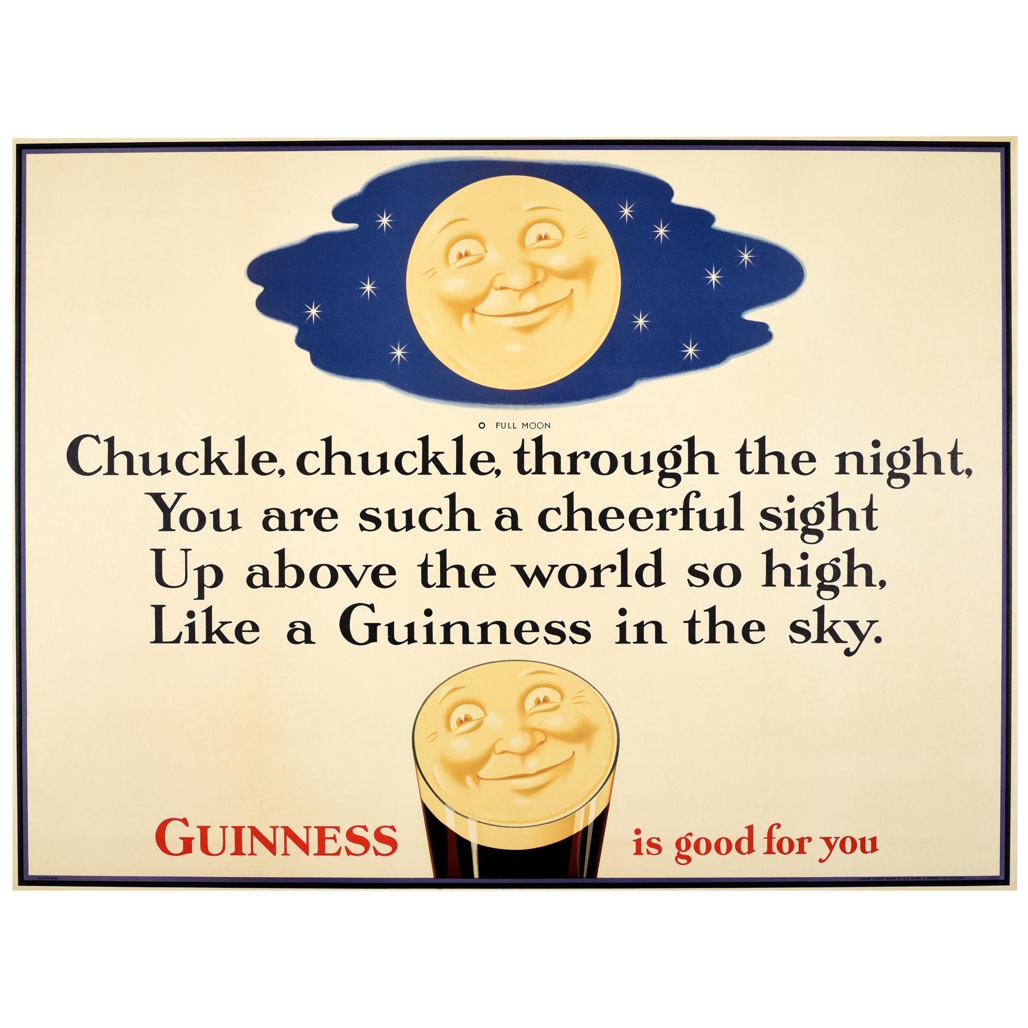 Original Vintage Guinness Is Good For You Poster Full Moon Design Beer Drink Ad