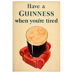 Original Vintage Guinness Poster Trinken Sie ein Guinness:: wenn Sie müde sind Entspannendes Pint