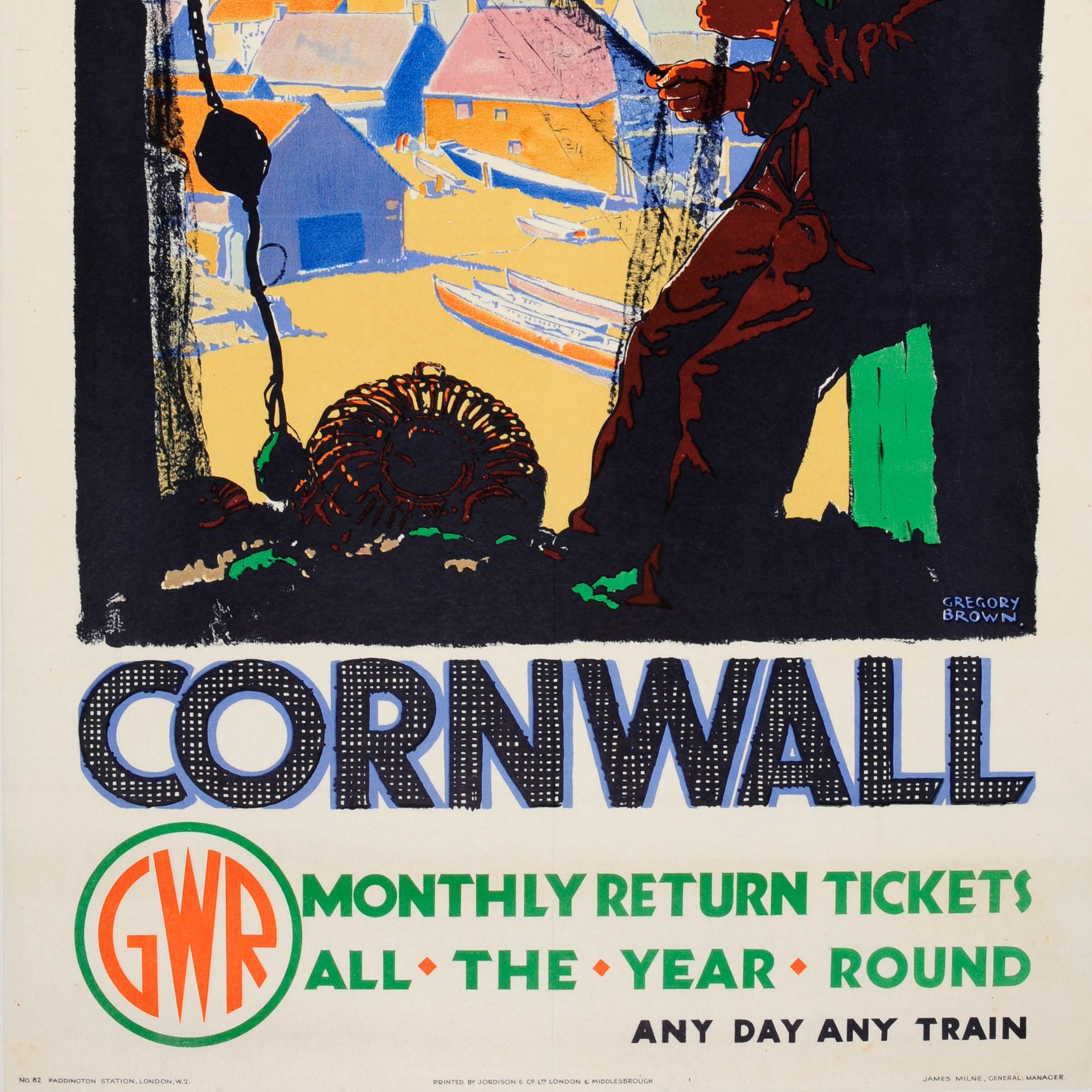 Affiche originale de voyage vintage du Great Western Railway (GWR) pour la Cornouailles en train Excellent état - En vente à London, GB