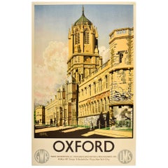 Original Vintage GWR LMS Railway Poster Oxford University Christ Church Tom Quad