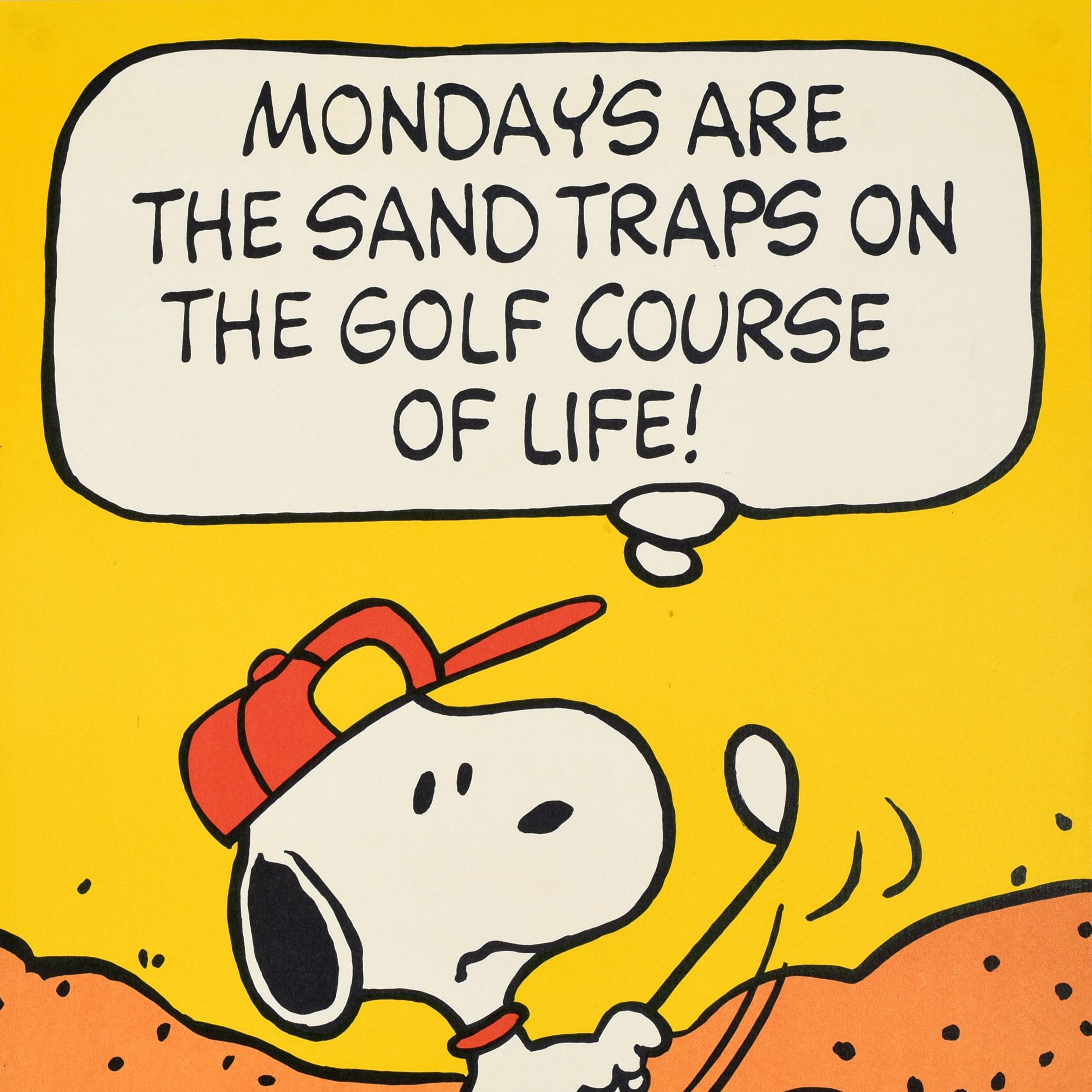 Americano Poster Hallmark originale d'epoca Snoopy Golf Mondays Sand Trap Cartoon Dog in vendita