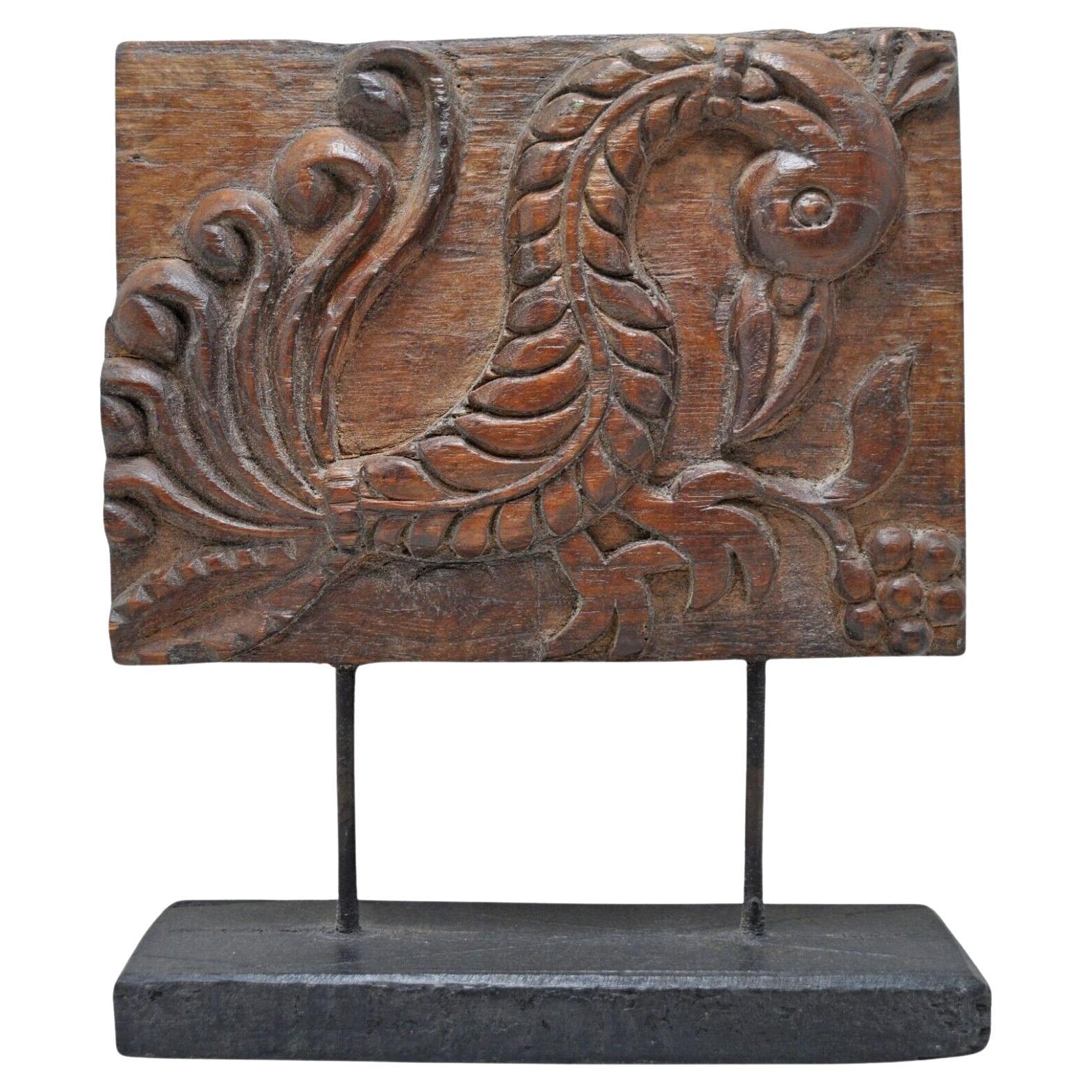 Original Vintage Hand-Carved Relief Panel Fragment depicting a Bird For Sale