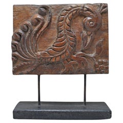 Original Vintage Hand-Carved Relief Panel Fragment depicting a Bird
