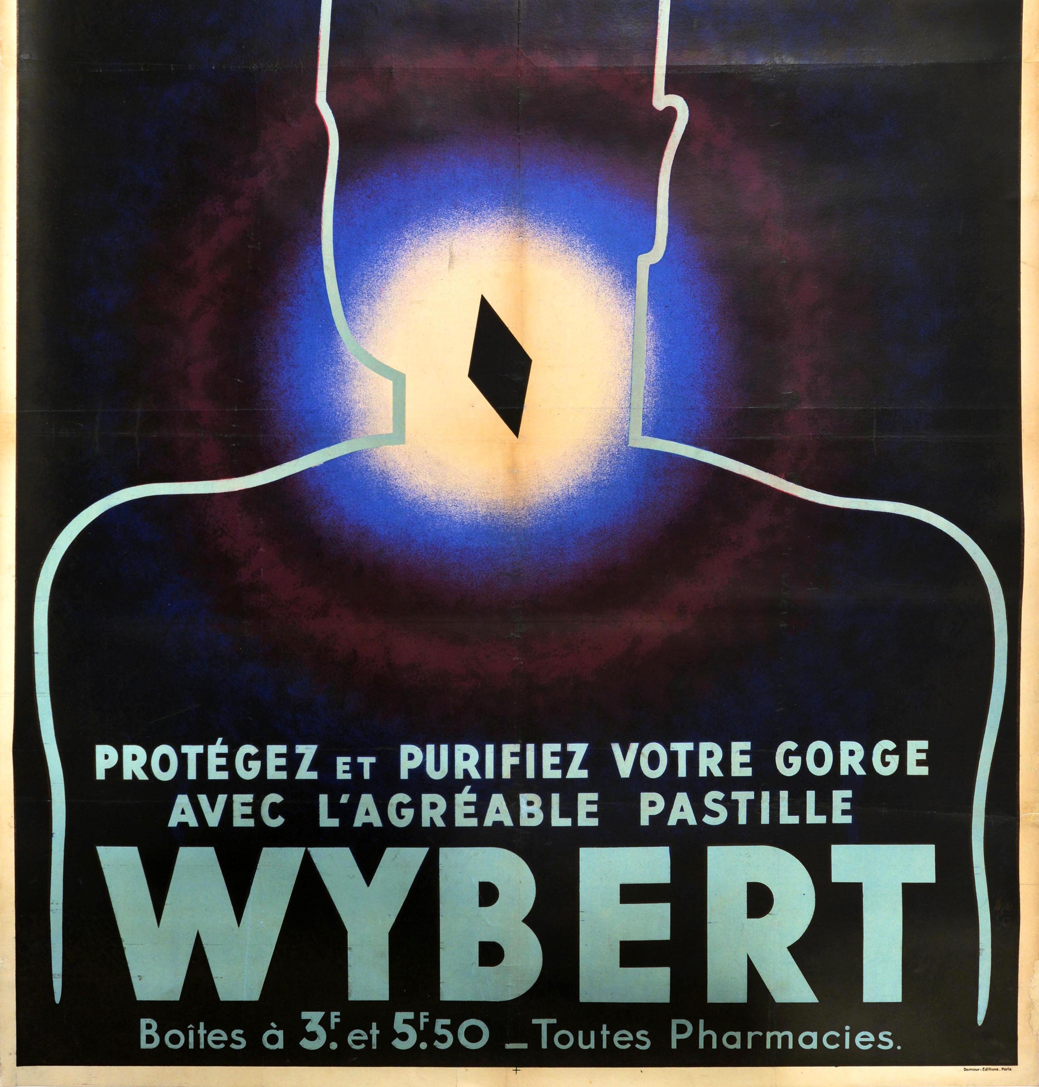 Original Vintage Health Medication Poster Wybert Art Deco Throat Lozenge Design In Good Condition For Sale In London, GB