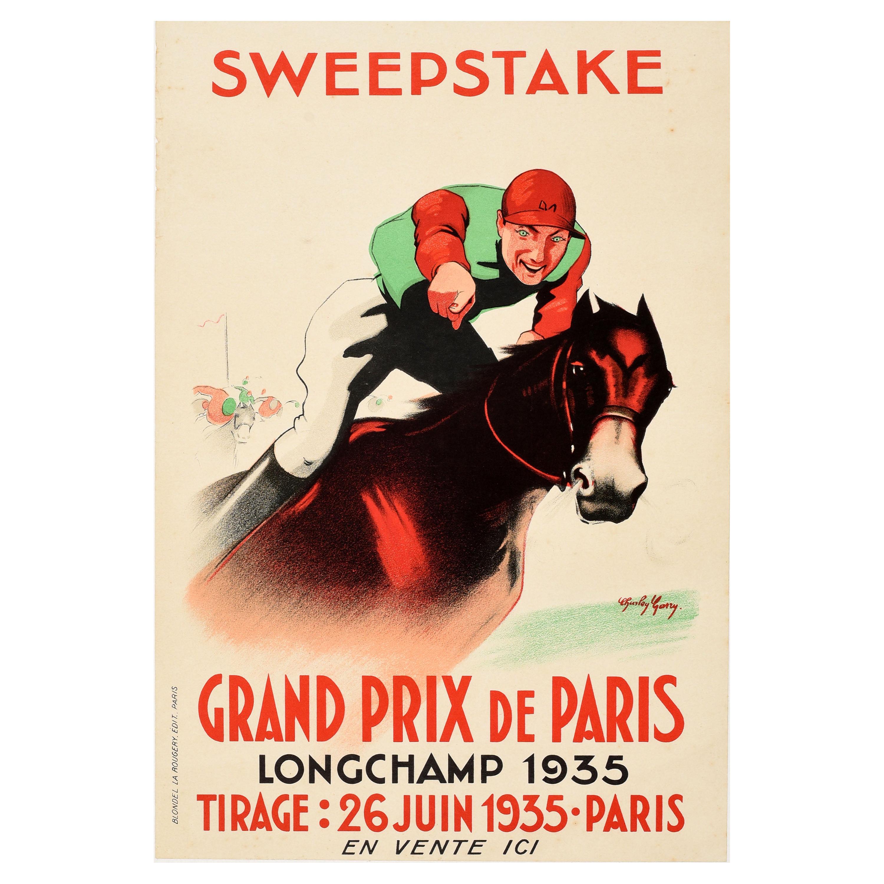 Original Vintage Horse Racing Poster Sweepstake Grand Prix De Paris Longchamp