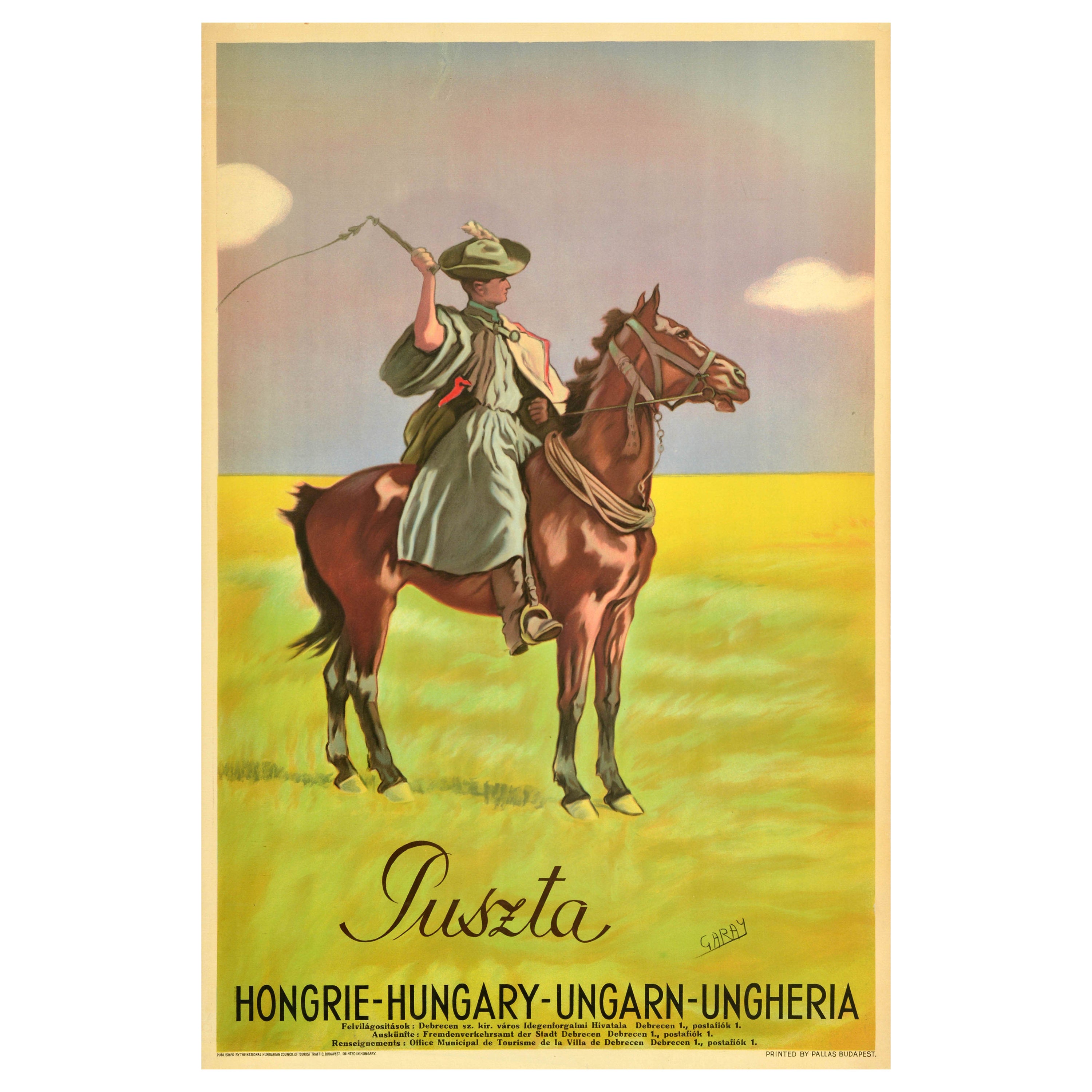 Ungarisches Reise-Werbeplakat Puszta Ungarn Steppe Garay, Vintage im Angebot