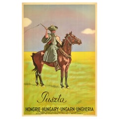 Affiche publicitaire originale de voyage hongroise Puszta Hungary Steppe Garay