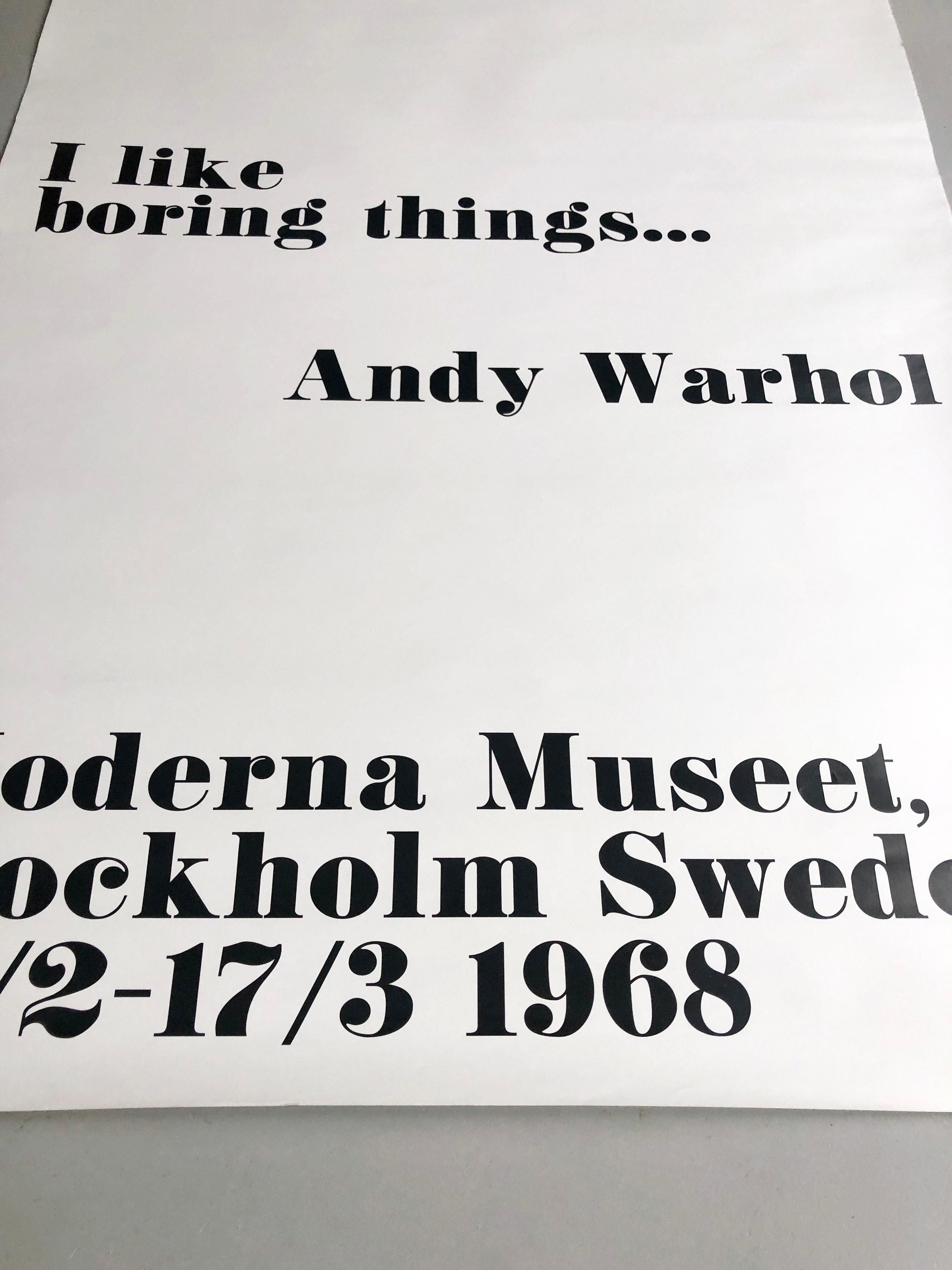Papier Affiche d'exposition originale « I Like Boring Things » d'Andy Warhol, 1968  en vente