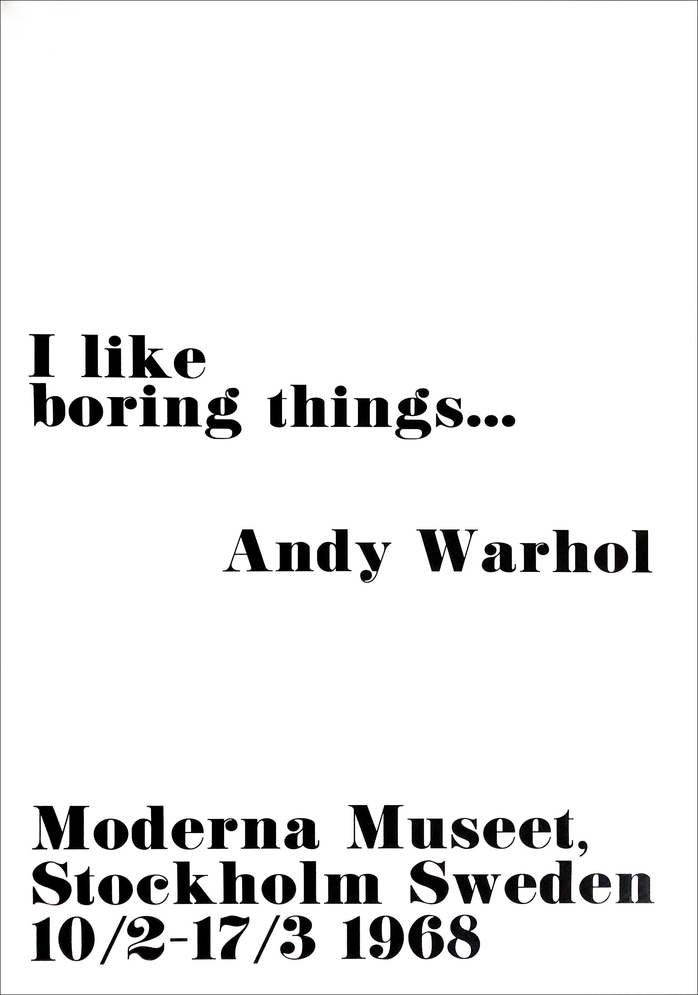 Affiche d'exposition originale « I Like Boring Things » d'Andy Warhol, 1968  en vente 1