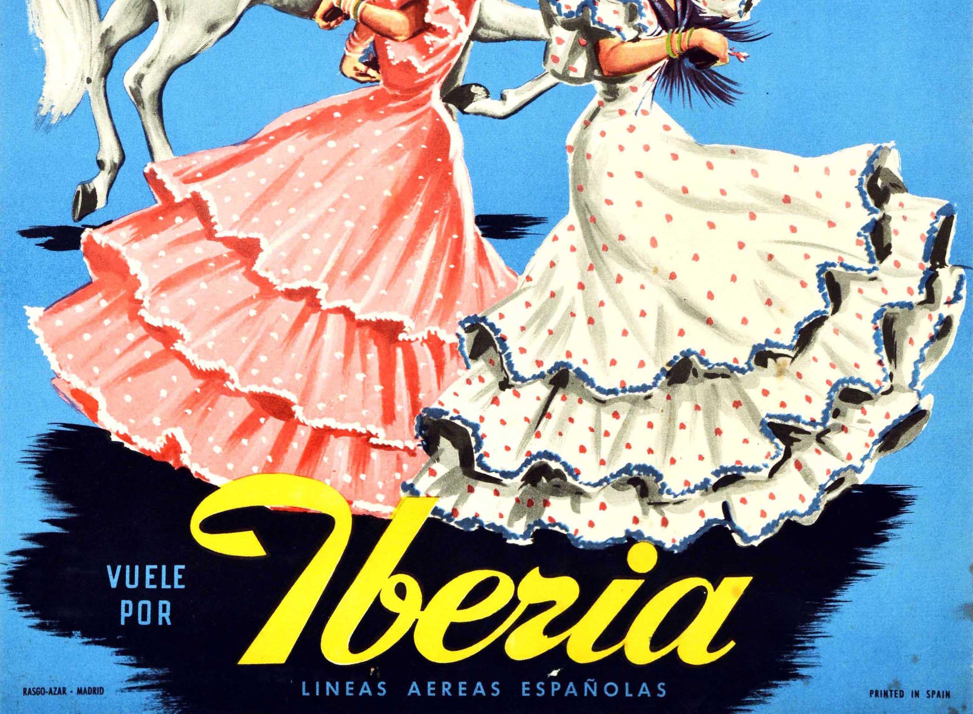 Affiche rétro originale de voyage d'Iberia Airlines pour Fiera De Primavera, Sevilla, Espagne Bon état - En vente à London, GB