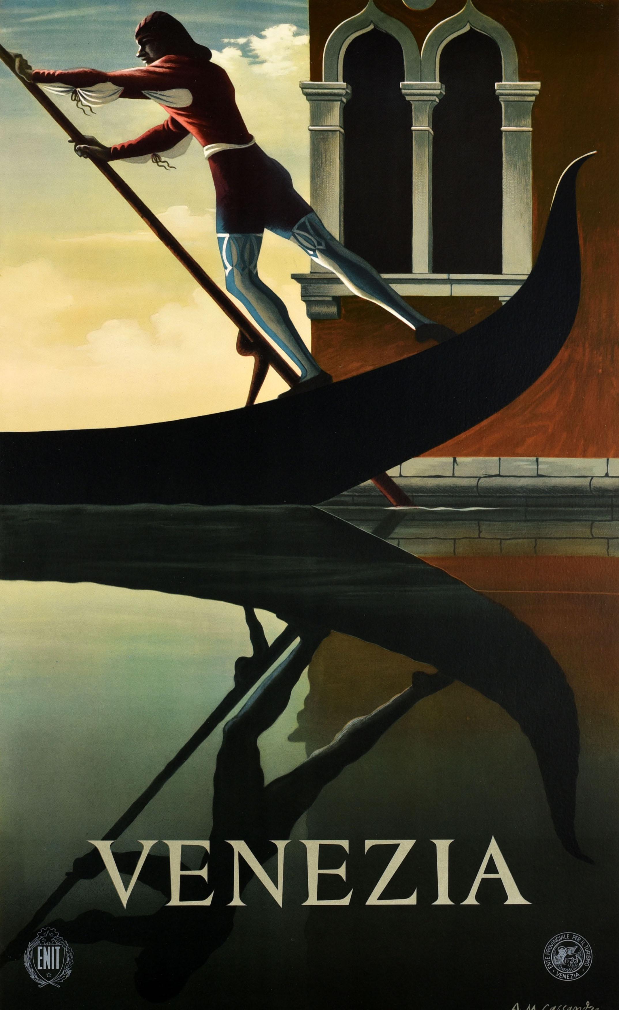 Original-Reise-Werbeplakat des bekannten Plakatkünstlers A.M. Cassandre (Adolphe Mouron Cassandre, 1901-1968) wurde 1951 für die Grafikdesign-Konferenz in Venedig veröffentlicht und vom italienischen Fremdenverkehrsamt ENIT zur Werbung für die Stadt