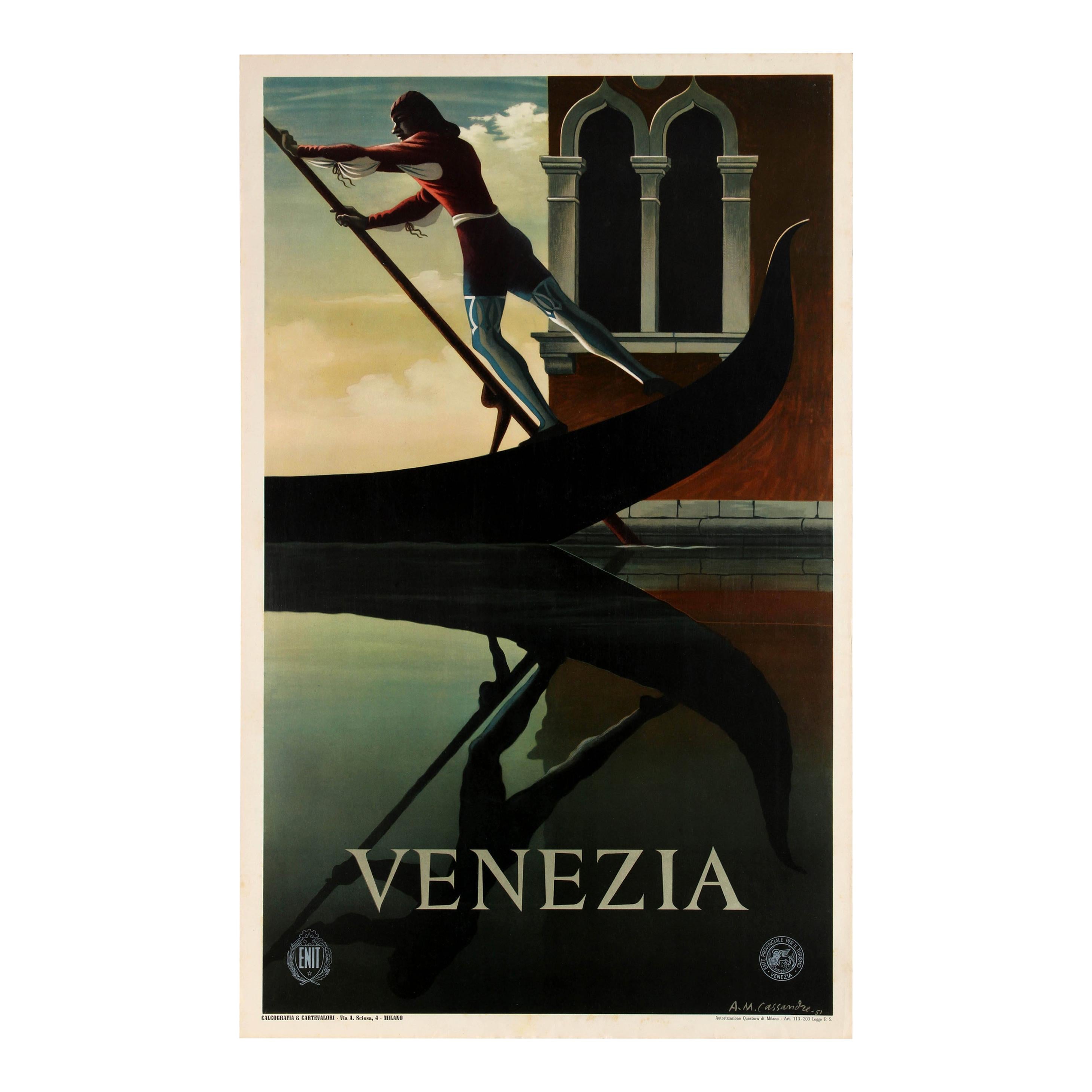 Original Vintage Iconic ENIT Travel Poster by Cassandre Venice Venezia Gondola