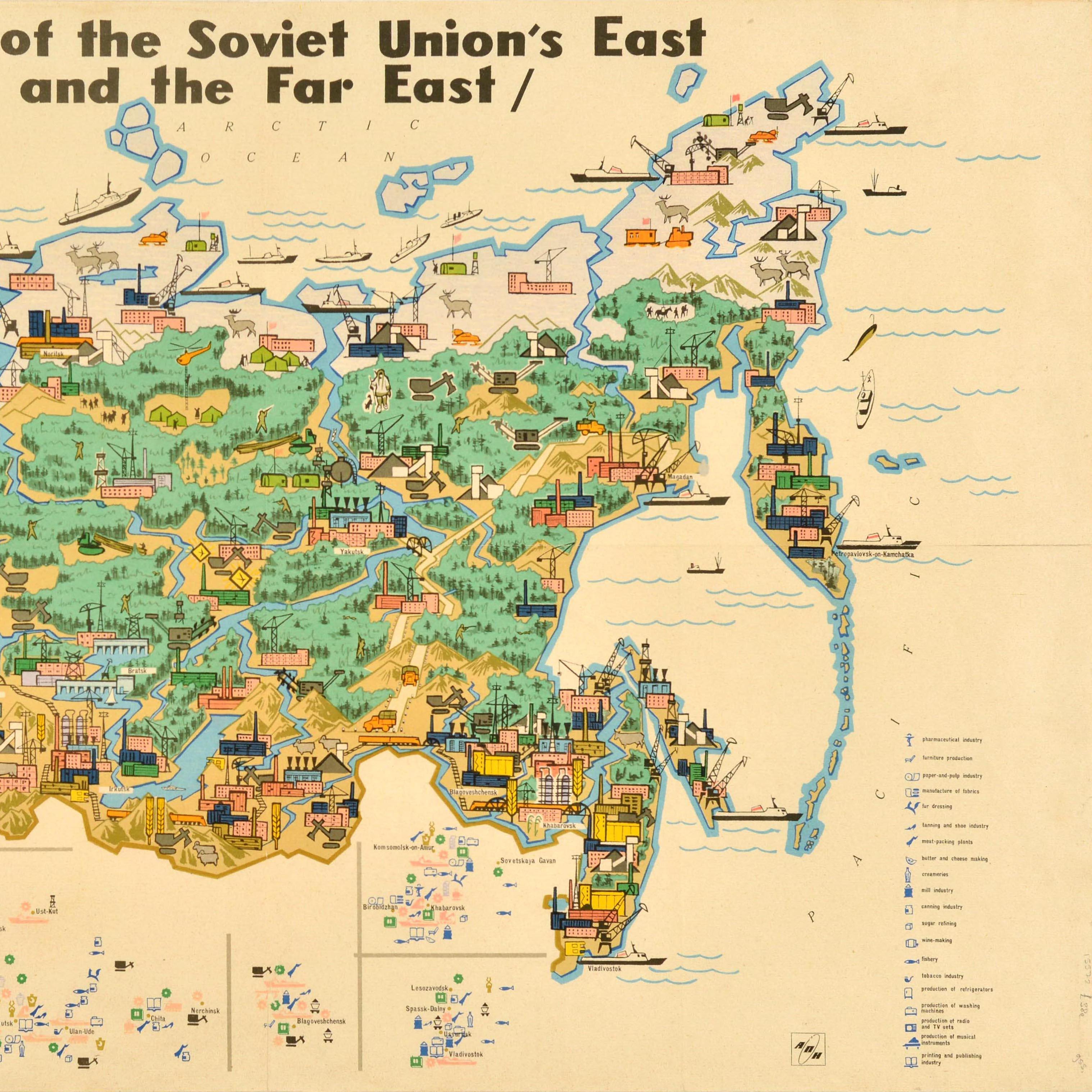 Original Vintage illustriertes Kartenplakat, Schematische Karte, Sowjetische Union, UdSSR, Russland, Russland (Russisch) im Angebot