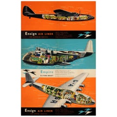 Original Vintage Imperial Airways Poster Empire Flying Boat & Ensign Air Liners
