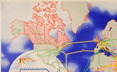 Affiche originale d'Imperial Airways - Carte de l'Empire et des routes aériennes européennes