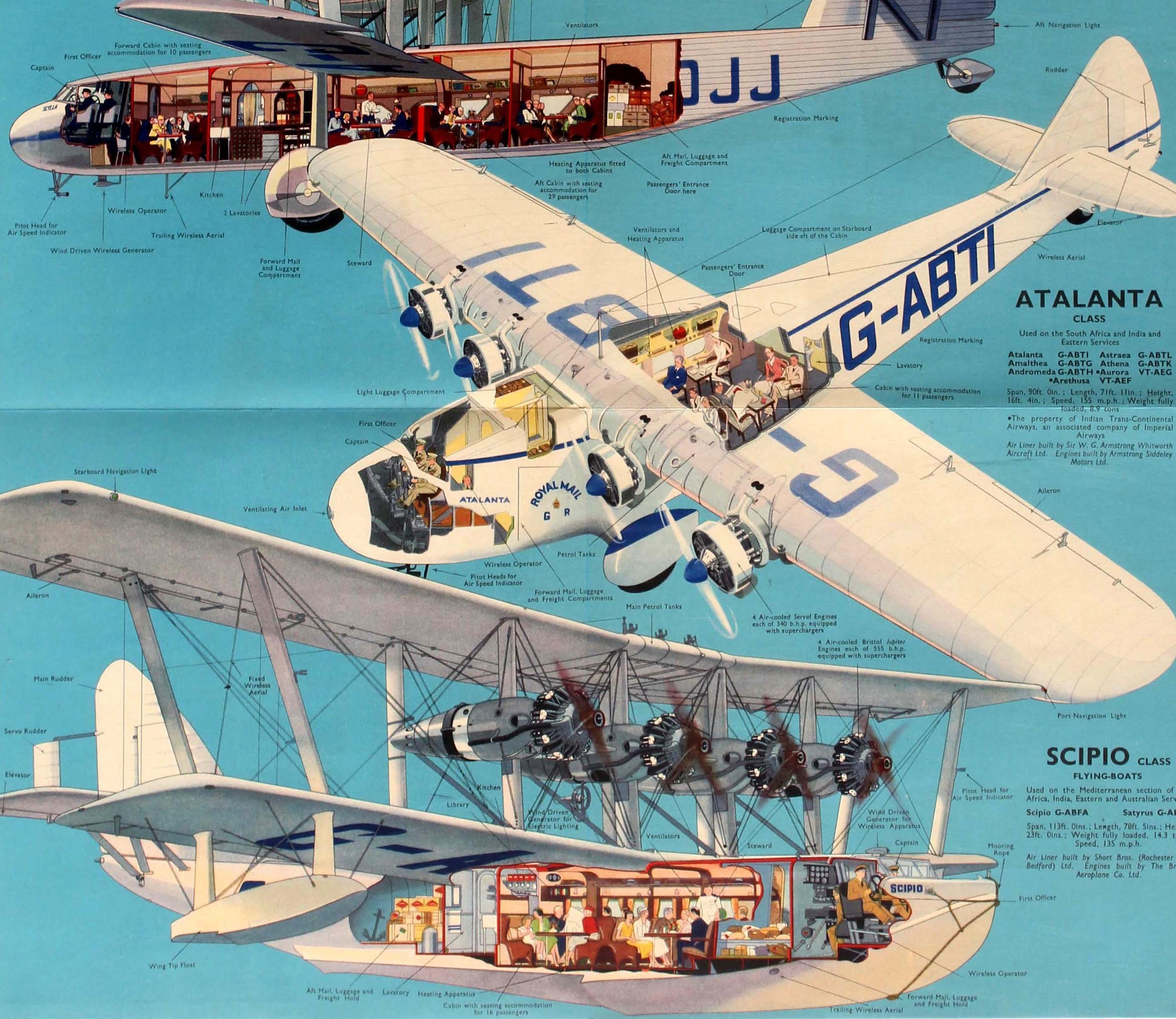 Original Vintage Imperial Airways Reisebroschüre Poster Fliegen Boot Land Flugzeuge im Zustand „Hervorragend“ im Angebot in London, GB