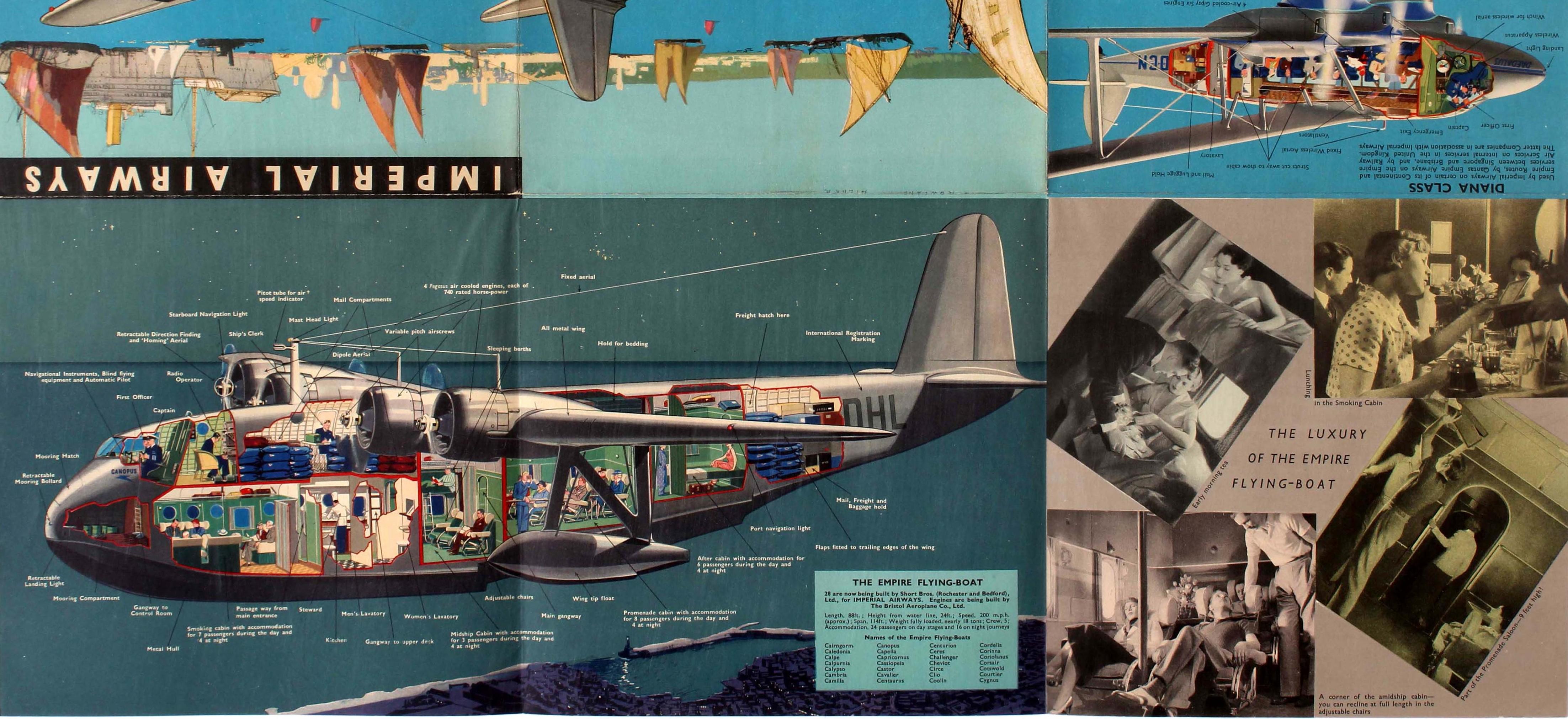 British Original Vintage Imperial Airways Travel Brochure Poster Flying Boat Land Planes For Sale