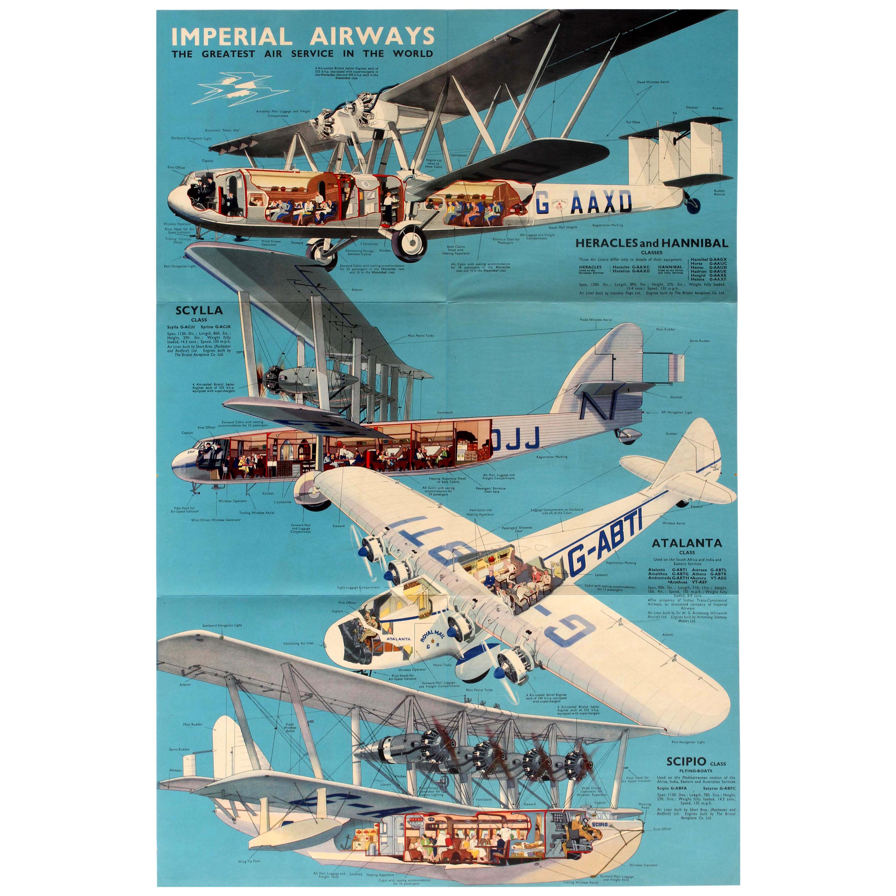 Original Vintage Imperial Airways Travel Brochure Poster Flying Boat Land Planes