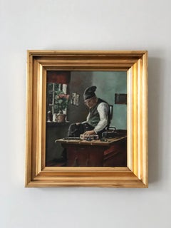 Vintage Original Cottage Oil Painting: Gilded Framed Interior Art