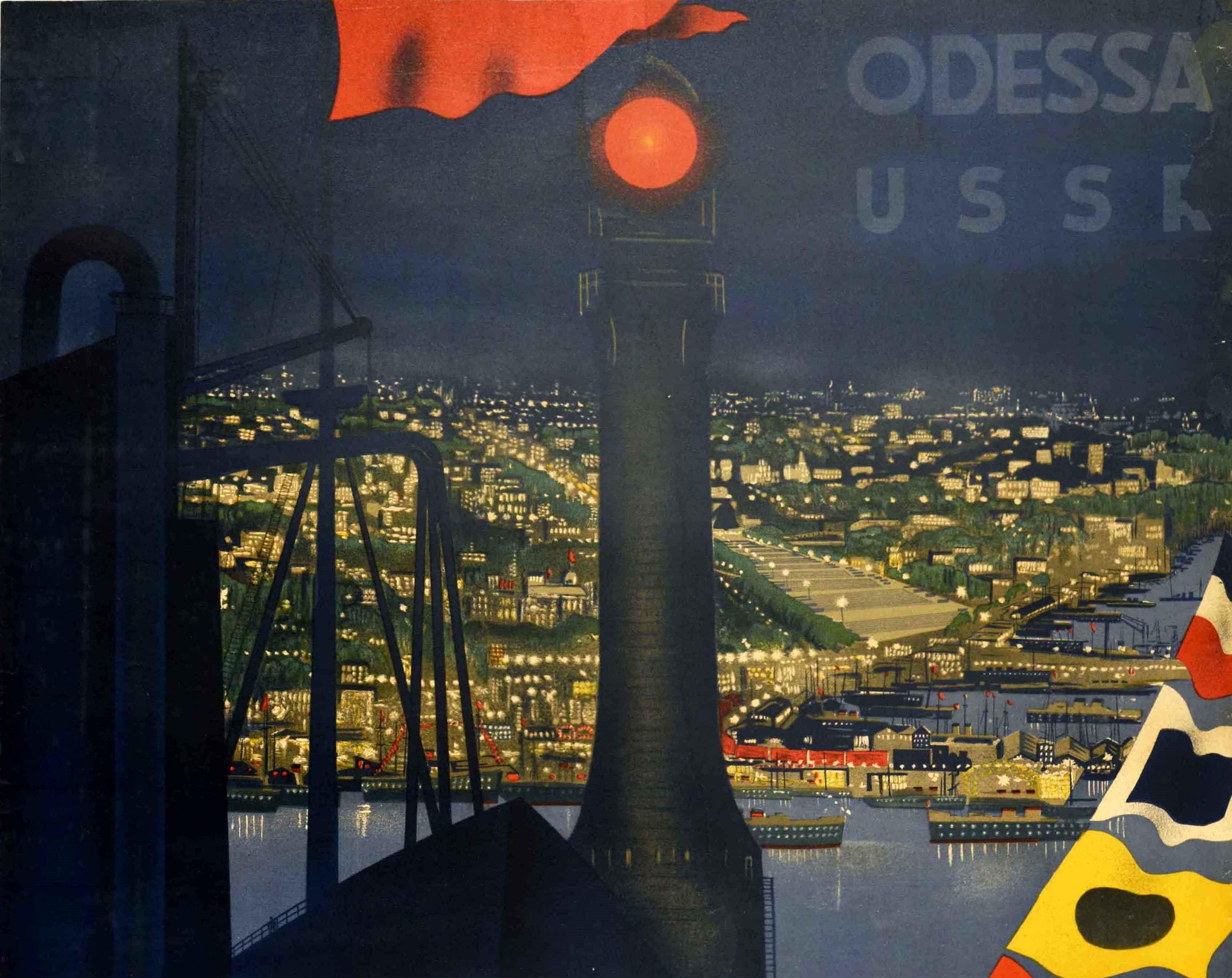 Russe Affiche rétro originale d'un tourisme pour Odessa, URSS, Black Sea Port City, Art de voyage en vente