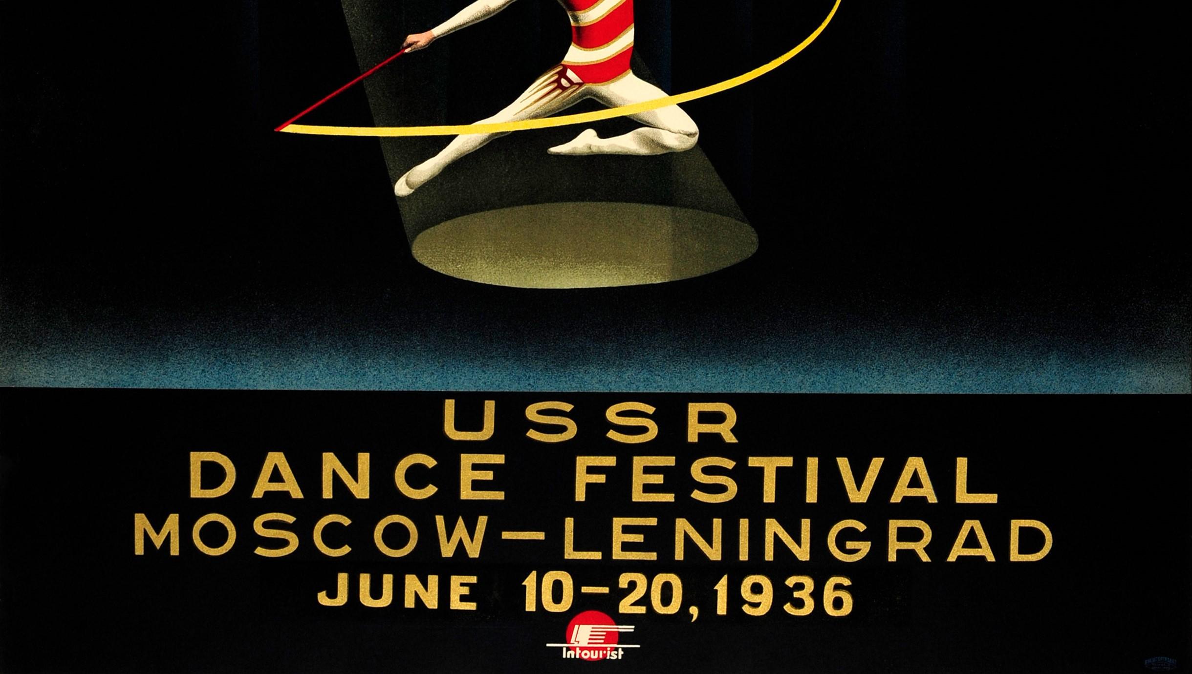 Art Deco Original Vintage Intourist Poster USSR Dance Festival Moscow Leningrad Ballet