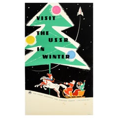 Poster di viaggio Intourist originale d'epoca Visita l'URSS in inverno A. Winter Space Rocket