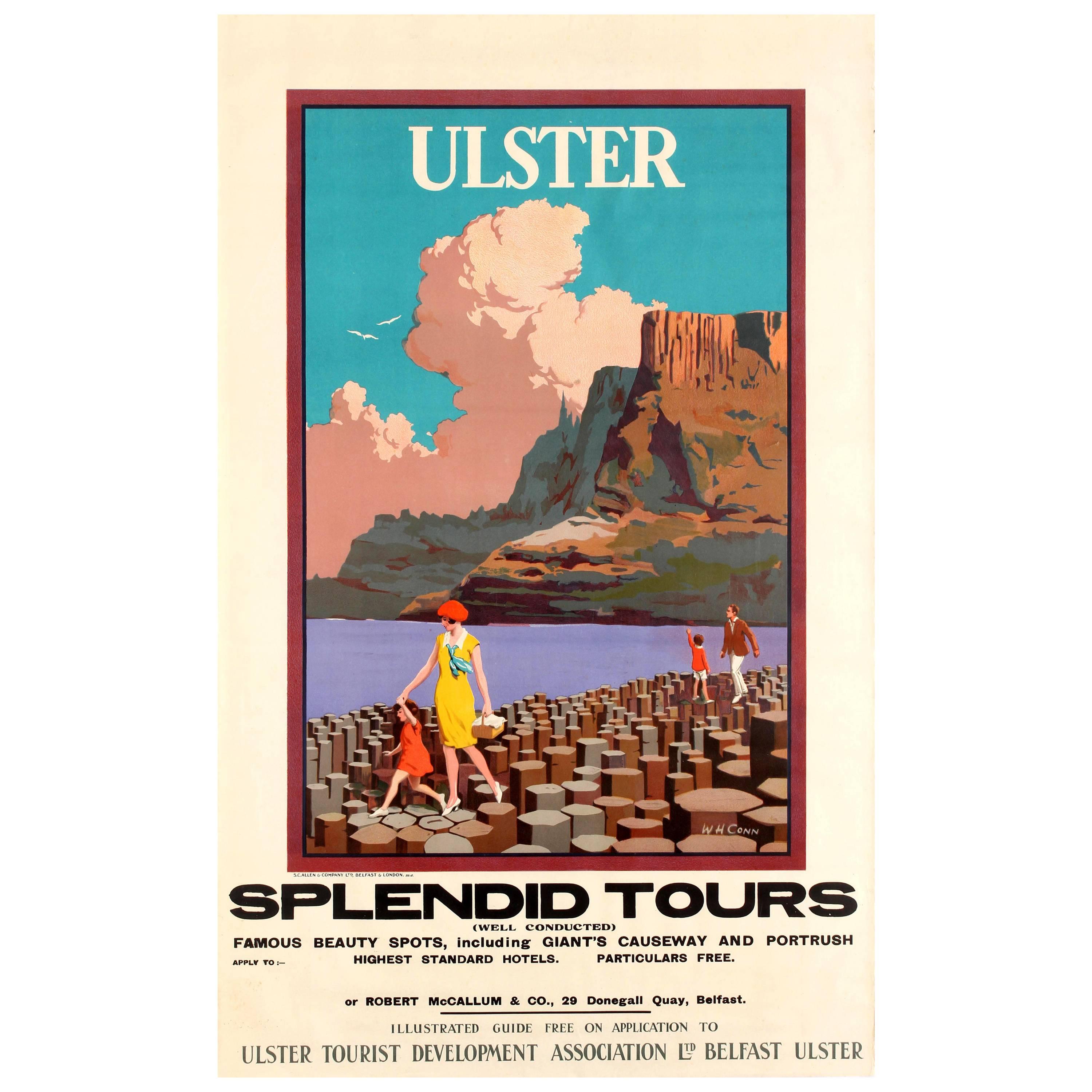 Original Vintage Ireland Travel Poster - Ulster Splendid Tours Giant's Causeway
