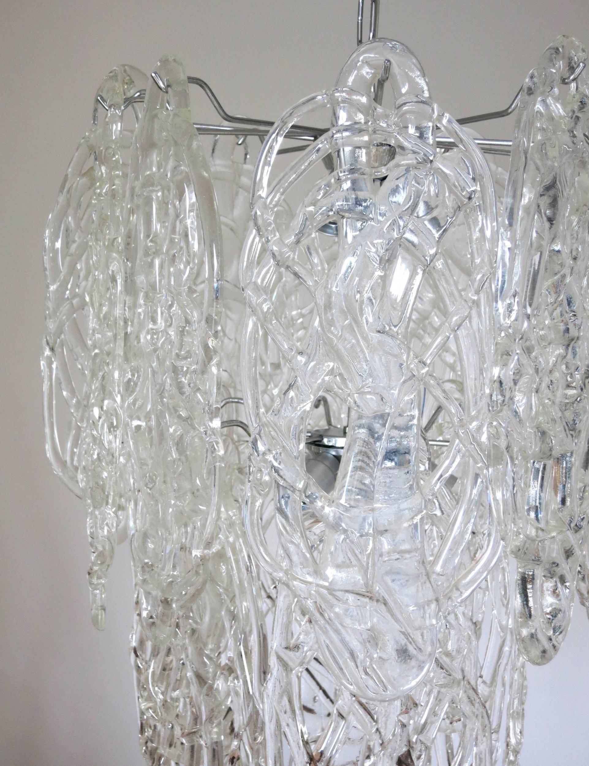 Original Vintage Italian Chandelier w/ Clear Murano Glass. Designed by Vistosi In Good Condition For Sale In Los Angeles, CA