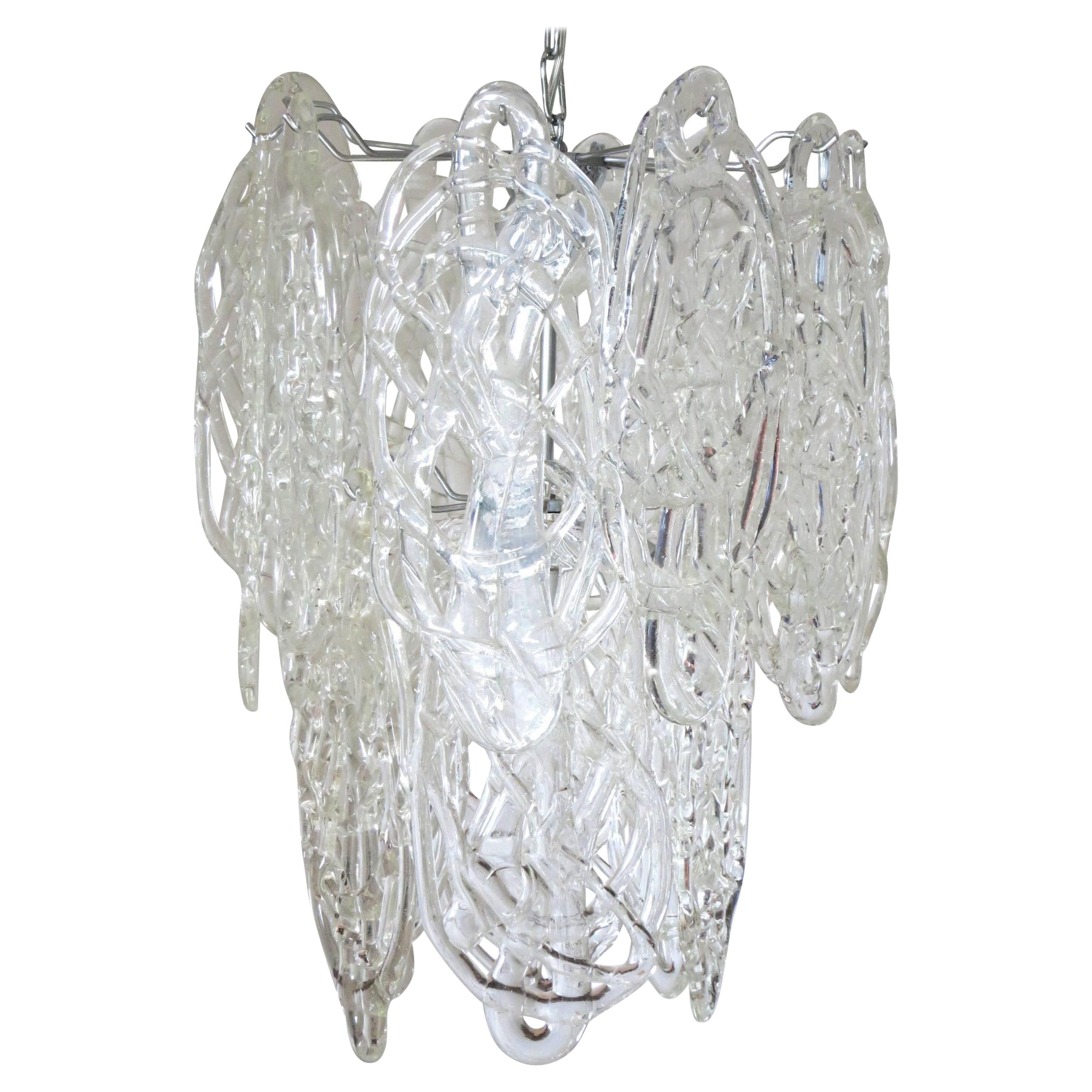 Lampadario originale Vintage Italian con vetro di Murano trasparente. Creato da Vistosi