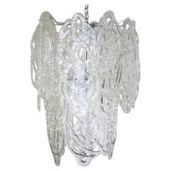 Lampadario originale Vintage Italian con vetro di Murano trasparente. Creato da Vistosi