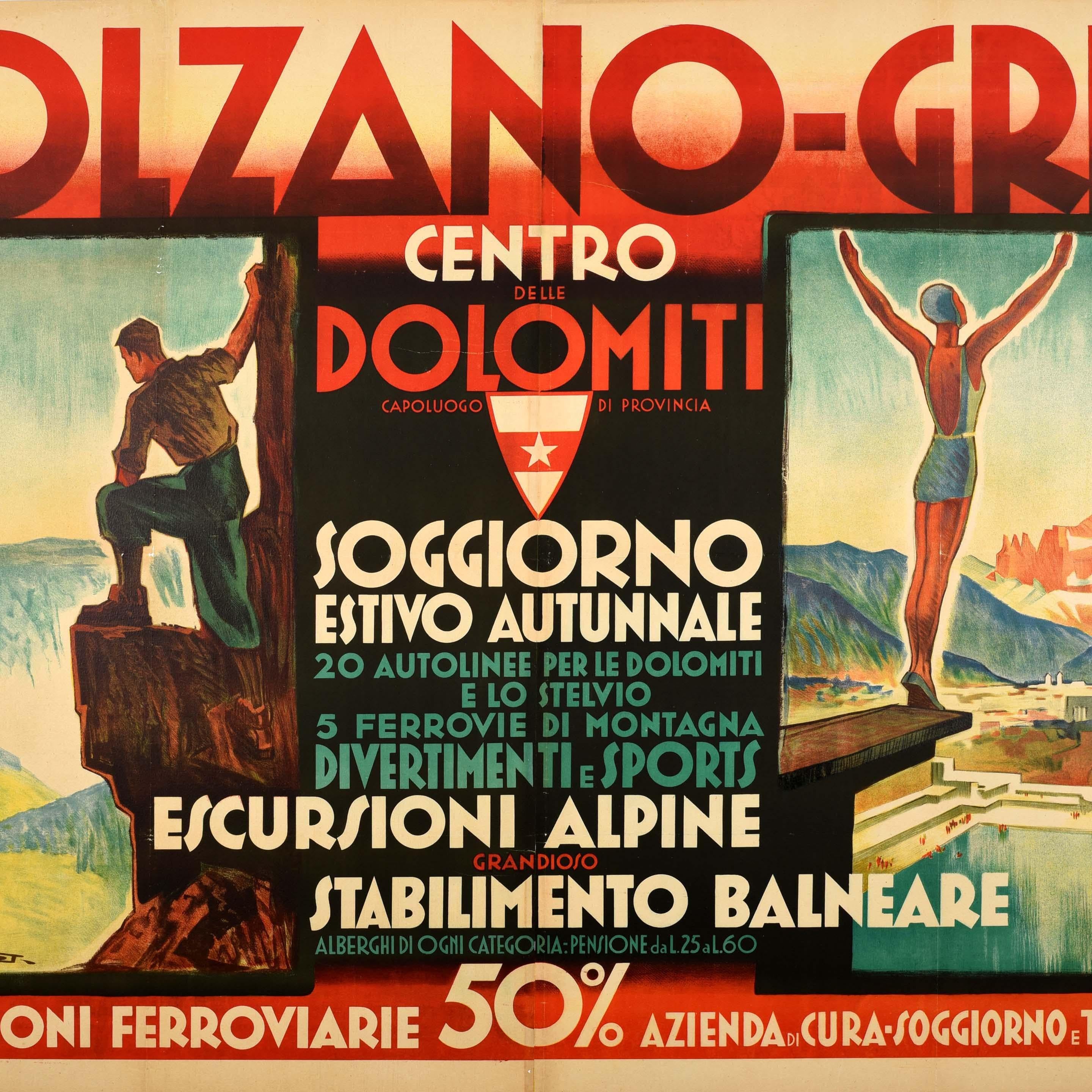 Italian Original Vintage Italy Travel Poster Bolzano Gries Dolomites Franz Lenhart For Sale