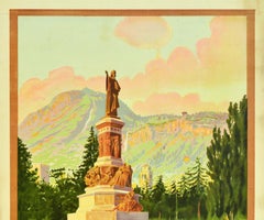 Original Vintage Italy Travel Poster Trento Alps Monument To Dante ENIT Railways