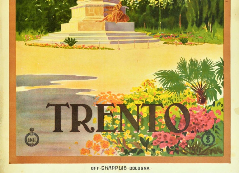 Italian Original Vintage Italy Travel Poster Trento Alps Monument To Dante ENIT Railways For Sale