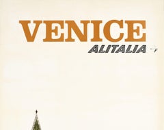 Original Vintage Italy Travel Poster Venice Alitalia St Mark's Square Gondola