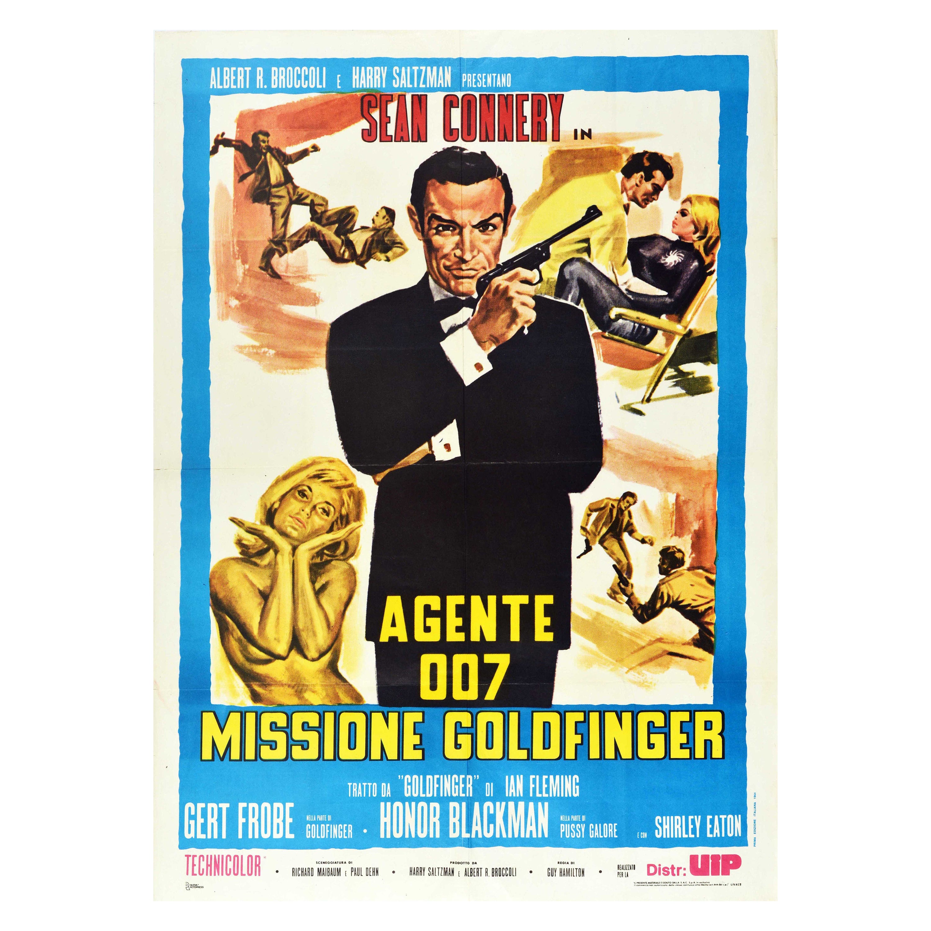 Original Vintage James Bond Filmplakat Agente 007 Missione Goldfinger, Neuauflage