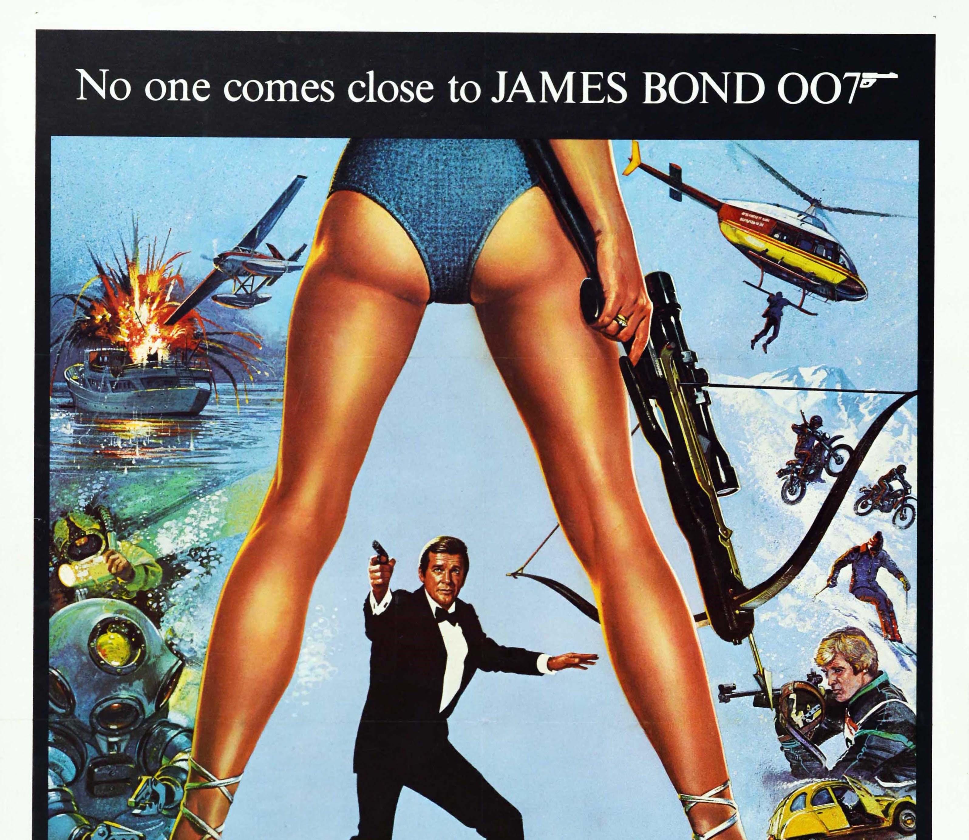 Original vintage film poster for the 007 movie For Your Eyes Only starring Roger Moore, Carole Bouquet and Chaim Topol based on the novel by Ian Fleming - No one comes close to James Bond 007 - featuring James Bond viewed between a pair of legs