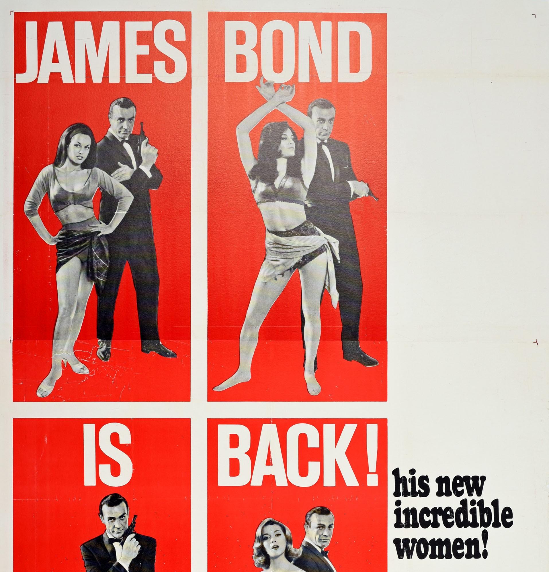 Original vintage three-sheet movie poster for the 007 James Bond spy film From Russia With Love directed by Terence Young and starring Sean Connery, Robert Shaw, Pedro Armendariz, Lotte Lenya and Bernard Lee. Great design depicting four images of
